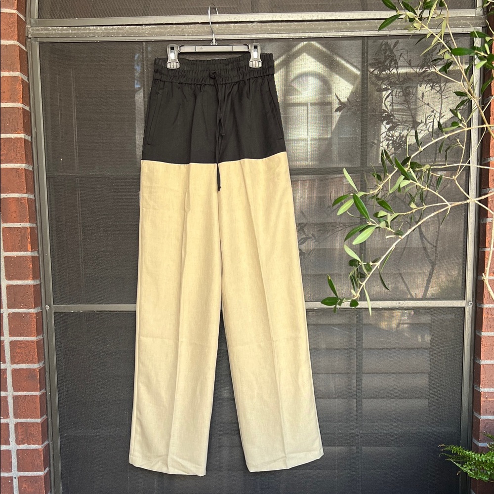 Topshop Black and Tan Wide Leg Pants